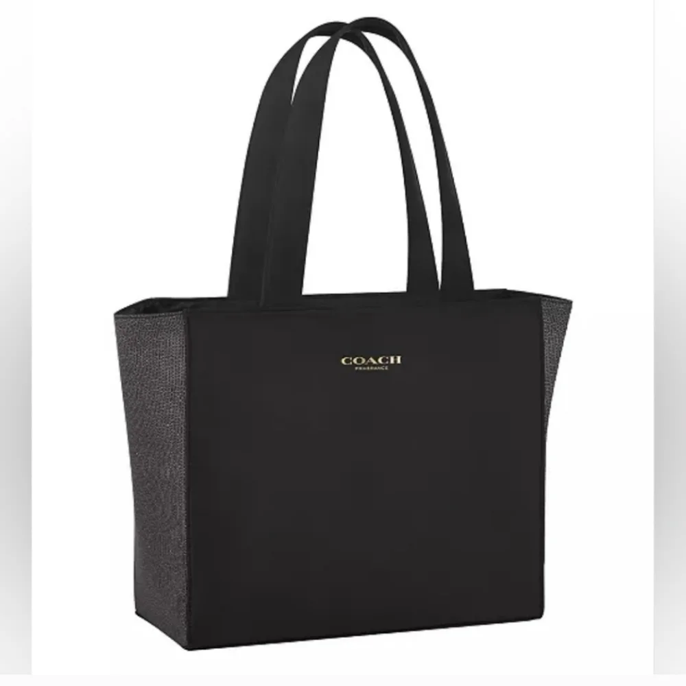 Large Coach Fragrance Black Satin & Gold Holiday Shimmer Tote Bag Shopper